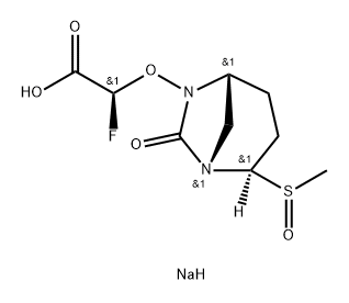 Acetic acid, 2-fluoro-2-[[(1 S,2R,5R)-2-[(R)- methylsulfinyl]-7-oxo-1 ,6-diazabicyclo[3.2.1 ] oct-6-yl]oxy]-, sodium salt (1 : 1 ), (2S)- Structure