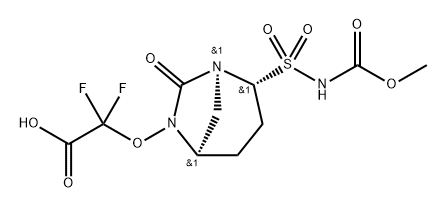 2,2-difluoro-2-(((1S,2R,5R)-2-(N-(methoxycarbonyl)sulfamoyl)-7-oxo-1,6-diazabicyclo[3.2.1]octan-6-yl)oxy)acetic acid Struktur