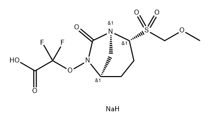 Acetic acid, 2,2-difluoro-2-[[(1S,2R,5R)-2- [(methoxymethyl)sulfonyl]-7-oxo-1,6-diazab icyclo[3.2.1]oct-6-yl]oxy]-, sodium salt (1:1) Struktur