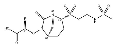 (R)-2-fluoro-2-(((1S,2R,5R)-2-((2-(methylsulfonamido)ethyl)sulfonyl)-7-oxo-1,6-diazabicyclo[3.2.1]octan-6-yl)oxy)acetic acid Structure