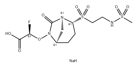 Acetic acid, 2-fluoro-2-[[(1 S,2R,5R)-2-[[2- [(methylsulfonyl)amino]ethyl]sulfonyl]-7-oxo1 ,6-diazabicyclo[3.2.1 ]oct-6-yl]oxy]-, sodium salt (1 :1 ), (2R)- Structure