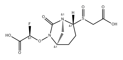 (R)-2-(((1S,2R,5R)-2-((R)-(carboxymethyl)sulfinyl)-7-oxo-1,6-diazabicyclo[3.2.1]octan-6-yl)oxy)-2-fluoroacetic acid Struktur