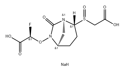 sodium (R)-2-(((1S,2R,5R)-2-((R)-(carboxylatomethyl)sulfinyl)-7-oxo-1,6-diazabicyclo[3.2.1]octan-6-yl)oxy)-2-fluoroacetate 化学構造式