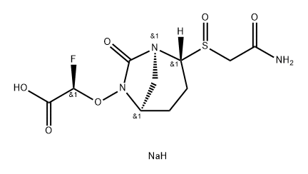 Acetic acid, 2-[[(1S,2R,5R)-2-[(R)-(2-amino-2- oxoethyl)sulfinyl]-7-oxo-1,6-diazabicyclo [3.2.1]oct-6-yl]oxy]-2-fluoro-, sodium salt (1:1), (2R)- Struktur