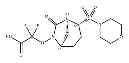 2,2-difluoro-2-(((1S,2R,5R)-2-(morpholinosulfonyl)-7-oxo-1,6-diazabicyclo[3.2.1]octan-6-yl)oxy)acetic acid 化学構造式