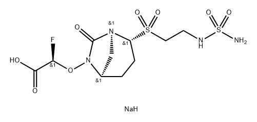 Acetic acid, 2-[[(1 S,2R,5R)-2-[[2-[(aminosu lfonyl)amino]ethyl]sulfonyl]-7-oxo-1 ,6-diazab icyclo[3.2.1 ]oct-6-yl]oxy]-2-fluoro-, sodium salt (1 :1 ), (2R)- 化学構造式