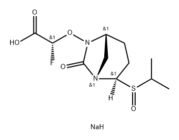 Acetic acid, 2-fluoro-2-[[(1S,2R,5R)-2-[(R)-(1- methylethyl)sulfinyl]-7-oxo-1,6-diazabicyclo [3.2.1]oct-6-yl]oxy]-, sodium salt (1:1), (2R)- Structure