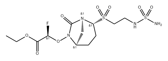 Ethyl (2R)-2-[[(1S,2R,5R)-2-[[2-[(aminosulfonyl) amino]ethyl]sulfonyl]-7-oxo-1,6-diazabicyclo [3.2.1]oct-6-yl]oxy]-2-fluoroacetate Struktur