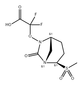 2,2-difluoro-2-(((1S,2R,5R)-2-(methylsulfonyl)-7-oxo-1,6-diazabicyclo[3.2.1]octan-6-yl)oxy)acetic acid 化学構造式