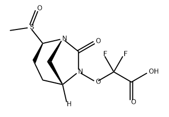 2,2-difluoro-2-(((1S,2R,5R)-2-(methylsulfinyl)-7-oxo-1,6-diazabicyclo[3.2.1]octan-6-yl)oxy)acetic acid Struktur