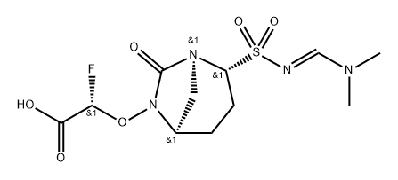 (S)-2-(((1S,2R,5R)-2-(N-((E)-(dimethylamino)methylene)sulfamoyl)-7-oxo-1,6-diazabicyclo[3.2.1]octan-6-yl)oxy)-2-fluoroacetic acid Structure