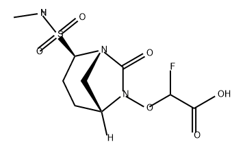 2-fluoro-2-(((1S,2R,5R)-2-(N-methylsulfamoyl)-7-oxo-1,6-diazabicyclo[3.2.1]octan-6-yl)oxy)acetic acid 化学構造式