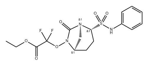 Ethyl 2,2-difluoro-2-[[(1S,2R,5R)-7-oxo-2- [(phenylamino)sulfonyl]-1,6-diazabicyclo [3.2.1]oct-6-yl]oxy]acetate Structure