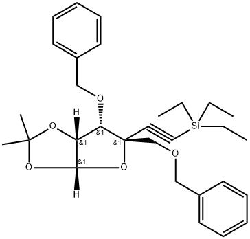 (((3AR,5R,6S,6AR)-6-(苄氧基)-5-((苄氧氧基)甲基)-2,2-二甲基四氢糠[2,3-D][1,3]二氧杂环戊醇-5-基)乙基)三乙基硅烷, 233266-80-3, 结构式