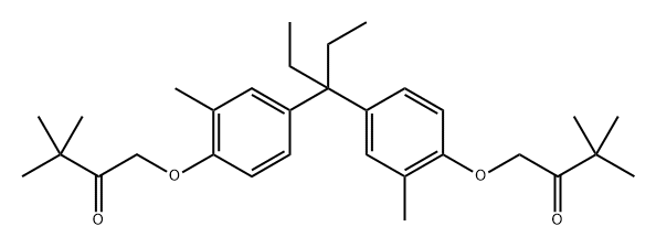 1,1′-[(1-エチルプロピリデン)ビス(2-メチル-4,1-フェニレン)ビスオキシ]ビス(3,3-ジメチル-2-ブタノン) 化学構造式