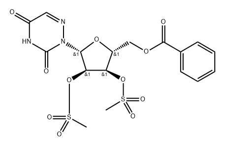 2-[5-O-Benzoyl-2-O,3-O-bis(methylsulfonyl)-β-D-ribofuranosyl]-1,2,4-triazine-3,5(2H,4H)-dione 结构式