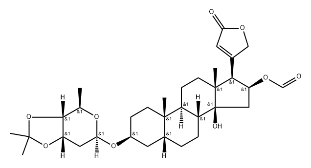 3beta-[(2,6-dideoxy-3,4-O-isopropylidene-beta-D\-ribo-hexopyranosyl)oxy]-14,16beta-dihydroxy-5beta-card-20(22)-enolide 16-formate Struktur