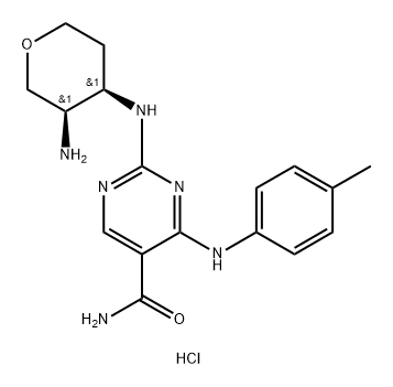 5-Pyrimidinecarboxamide, 2-[[(3R,4R)-3-aminotetrahydro-2H-pyran-4-yl]amino]-4-[(4-methylphenyl)amino]-, hydrochloride (1:2) Struktur