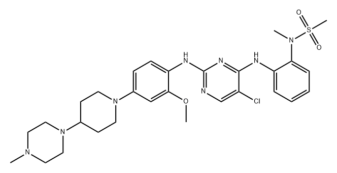 2349336-18-9 N-[2-[[5-氯-2-[[2-甲氧基-4-[4-(4-甲基-1-哌嗪基)-1-哌啶基]苯基]氨基]-4-嘧啶基]氨基]苯基 ]-N-甲基甲磺酰胺