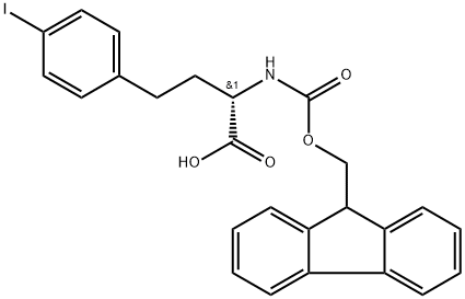 Benzenebutanoic acid, α-[[(9H-fluoren-9-ylmethoxy)carbonyl]amino]-4-iodo-, (αS)- Struktur