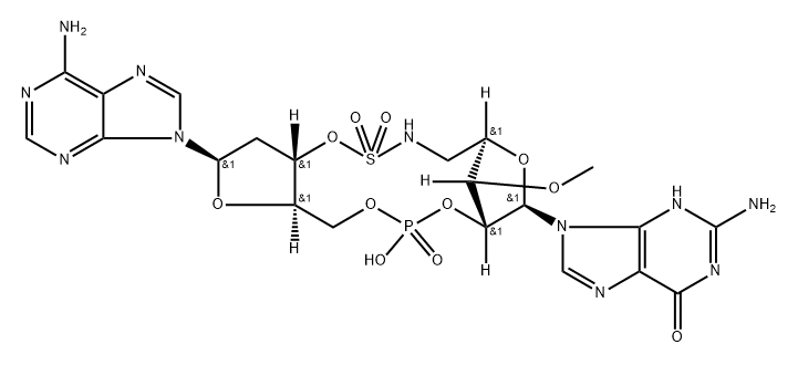 6H-Purin-6-one, 2-amino-9-[(5R,7R,8R,12aR,14R,15aS,16R)-14-(6-amino-9H-purin-9-yl)octahydro-10-hydroxy-16-methoxy-2,2,10-trioxido-5,8-methano-3H 结构式