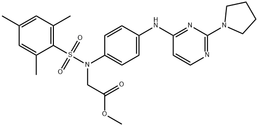 methyl 2-[N-(4-{[2-(pyrrolidin-1-yl)pyrimidin-4-yl]amino}phenyl)-2,4,6-trimethylbenzenesulfonamido]acetate 化学構造式