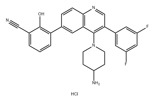 3-(4-(4-aminopiperidin-1-yl)-3-(3,5-difluorophenyl)quinolin-6-yl)-2-hydroxybenzonitrile hydrochloride 结构式