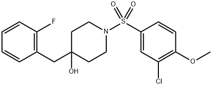 1-((3-chloro-4-methoxyphenyl)sulfonyl)-4-(2-fluorobenzyl)piperidin-4-ol1-((3-chloro-4-methoxyphenyl)sulphonyl)-4-(2-fluorobenzyl)piperidin-4-ol 化学構造式