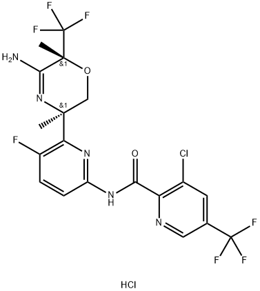 2-Pyridinecarboxamide, N-[6-[(3R,6R)-5-amino-3,6-dihydro-3,6-dimethyl-6-(trifluoromethyl)-2H-1,4-oxazin-3-yl]-5-fluoro-2-pyridinyl]-3-chloro-5-(trifluoromethyl)-, hydrochloride (1:1)|化合物 UMIBECESTAT HCL