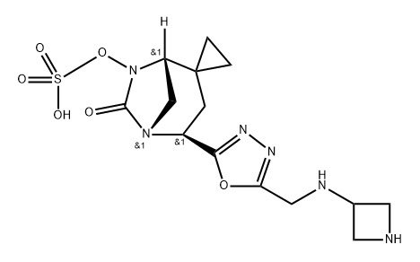 (1R,4S,5R)-4-(5-((azetidin-3-ylamino)methyl)-1,3,4-oxadiazol-2-yl)-6-oxo-5,7-diazaspiro[bicyclo[3.2.1]octane-2,1'-cyclopropan]-7-yl hydrogen sulfate Structure