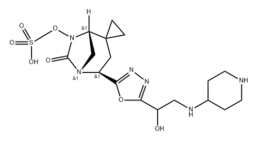 (1R,4S,5R)-4-(5-(1-HYDROXY-2-(PIPERIDIN-4-YLAMINO)ETHYL)-1,3,4-OXADIAZOL-2-YL)-6-OXO-5,7-DIAZASPIRO[,2365454-91-5,结构式