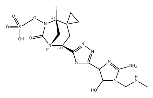 [(2S,5R)-2-[5-[2-amino-5-hydroxy-1-(methylaminomethyl)-4,5-dihydroimidazol-4-yl]-1,3,4-oxadiazol-2-yl]-7-oxospiro[1,6-diazabicyclo[3.2.1]octane-4,1'-cyclopropane]-6-yl] hydrogen sulfate Structure
