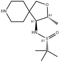 2-Propanesulfinamide, 2-methyl-N-[(3R,4S)-3-methyl-2-oxa-8-azaspiro[4.5]dec-4-yl]-, [S(R)]- Struktur