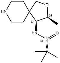2-Propanesulfinamide, 2-methyl-N-[(3S,4S)-3-methyl-2-oxa-8-azaspiro[4.5]dec-4-yl]-, [S(R)]- Struktur
