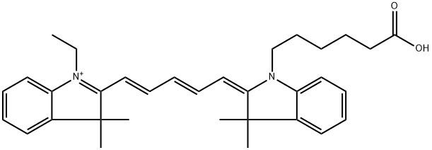 3H-Indolium, 2-[(1E,3E,5E)-5-[1-(5-carboxypentyl)-1,3-dihydro-3,3-dimethyl-2H-indol-2-ylidene]-1,3-pentadien-1-yl]-1-ethyl-3,3-dimethyl-,2375184-39-5,结构式