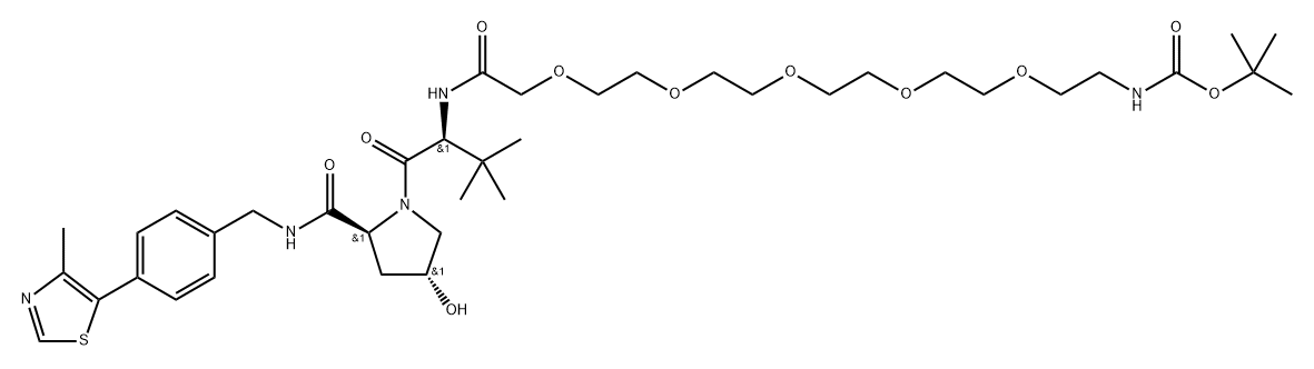 tert-butyl ((S)-19-((2S,4R)-4-hydroxy-2-((4-(4-methylthiazol-5-yl)benzyl)carbamoyl)pyrrolidine-1-carbonyl)-20,20-dimethyl-17-oxo-3,6,9,12,15-pentaoxa-18-azahenicosyl)carbamate Structure