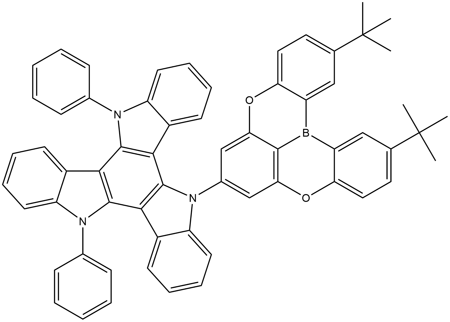 5H-Diindolo[3,2-a:3',2'-c]carbazole, 5-[2,12-bis(1,1-dimethylethyl)[1,4]benzoxaborino[2,3,4-kl]phenoxaborin-7-yl]-10,15-dihydro-10,15-diphenyl- Structure