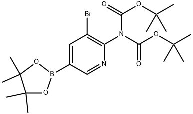 2-(di-Boc-amino)-3-bromo-pyridine-5-boronic acid picol ester 化学構造式