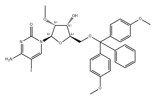 5'-O-(4,4'-Dimethoxytrityl)-2'-O-methyl-5-iodocytidine Structure