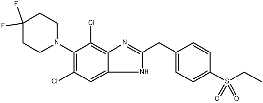 4,6-Dichloro-5-(4,4-difluoro-piperidin-1-yl)-2-(4-ethanesulfonyl-benzyl)-1H-benzoimidazole 化学構造式