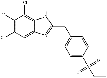 6-Bromo-5,7-dichloro-2-(4-ethanesulfonyl-benzyl)-1H-benzoimidazole 化学構造式