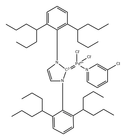 Palladium, [1,3-bis[2,6-bis(1-propylbutyl)phenyl]-1,3-dihydro-2H-imidazol-2-ylidene]dichloro(3-chloropyridine-κN)-, (SP-4-1)- 化学構造式