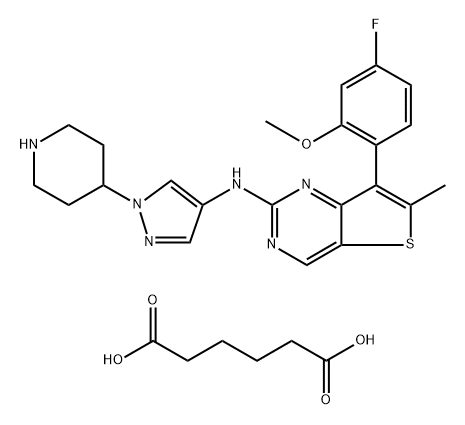 Hexanedioic acid, compd. with 7-(4-fluoro-2-methoxyphenyl)-6-methyl-N-[1-(4-piperidinyl)-1H-pyrazol-4-yl]thieno[3,2-d]pyrimidin-2-amine (1:2)|化合物 MAX-40279 HEMIADIPATE