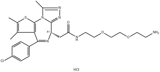 (S)-N-(2-(2-(2-aminoethoxy)ethoxy)ethyl)-2-(4-(4-chlorophenyl)-2,3,9-trimethyl-6H-thieno[3,2-f][1,2,4]triazolo[4,3-a][1,4]diazepin-6-yl)acetamide hydrochloride Structure
