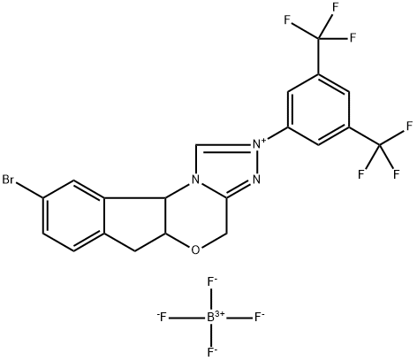 4H,6H-Indeno[2,1-b][1,2,4]triazolo[4,3-d][1,4]oxazinium, 2-[3,5-bis(trifluoromethyl)phenyl]-9-bromo-5a,10b-dihydro-, tetrafluoroborate(1-) (1:1) 化学構造式