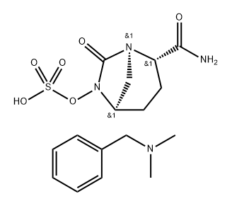 Sulfuric acid, mono [(1 R,2S,5R)-2-(aminoca rbonyl)-7-oxo-1 ,6-diazabicyclo[3.2.1 ]oct-6-yl] ester, compd. with N,N-dimethylbenzenemet hanamine (1 : 1 ) Struktur