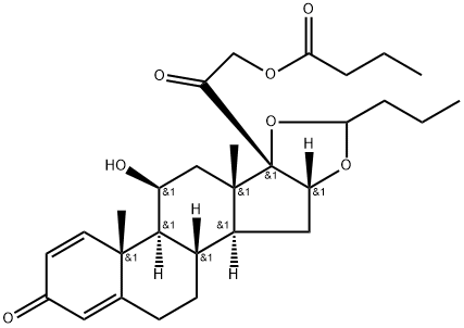 Pregna-1,4-diene-3,20-dione, 16,17-[butylidenebis(oxy)]-11-hydroxy-21-(1-oxobutoxy)-, (11β,16α)- Structure