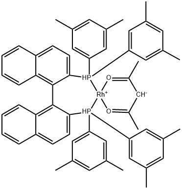Rhodium, [1,1'-(1S)-[1,1'-binaphthalene]-2,2'-diylbis[1,1-bis(3,5-dimethylphenyl)phosphine-κP]](2,4-pentanedionato-κO2,κO4)- Struktur
