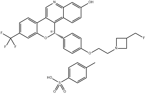 5H-[1]Benzopyrano[4,3-c]quinolin-2-ol, 5-[4-[2-[3-(fluoromethyl)-1-azetidinyl]ethoxy]phenyl]-8-(trifluoromethyl)-, (5S)-, compd. with 4-methylbenzenesulfonate (1:1) 结构式