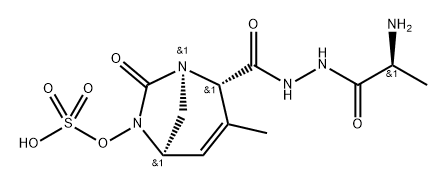 [(2S,5R)-2-[[[(2S)-2-aminopropanoyl]amino]carbamoyl]-3-methyl-7-oxo-1,6-diazabicyclo[3.2.1]oct-3-en-6-yl] hydrogen sulfate Struktur